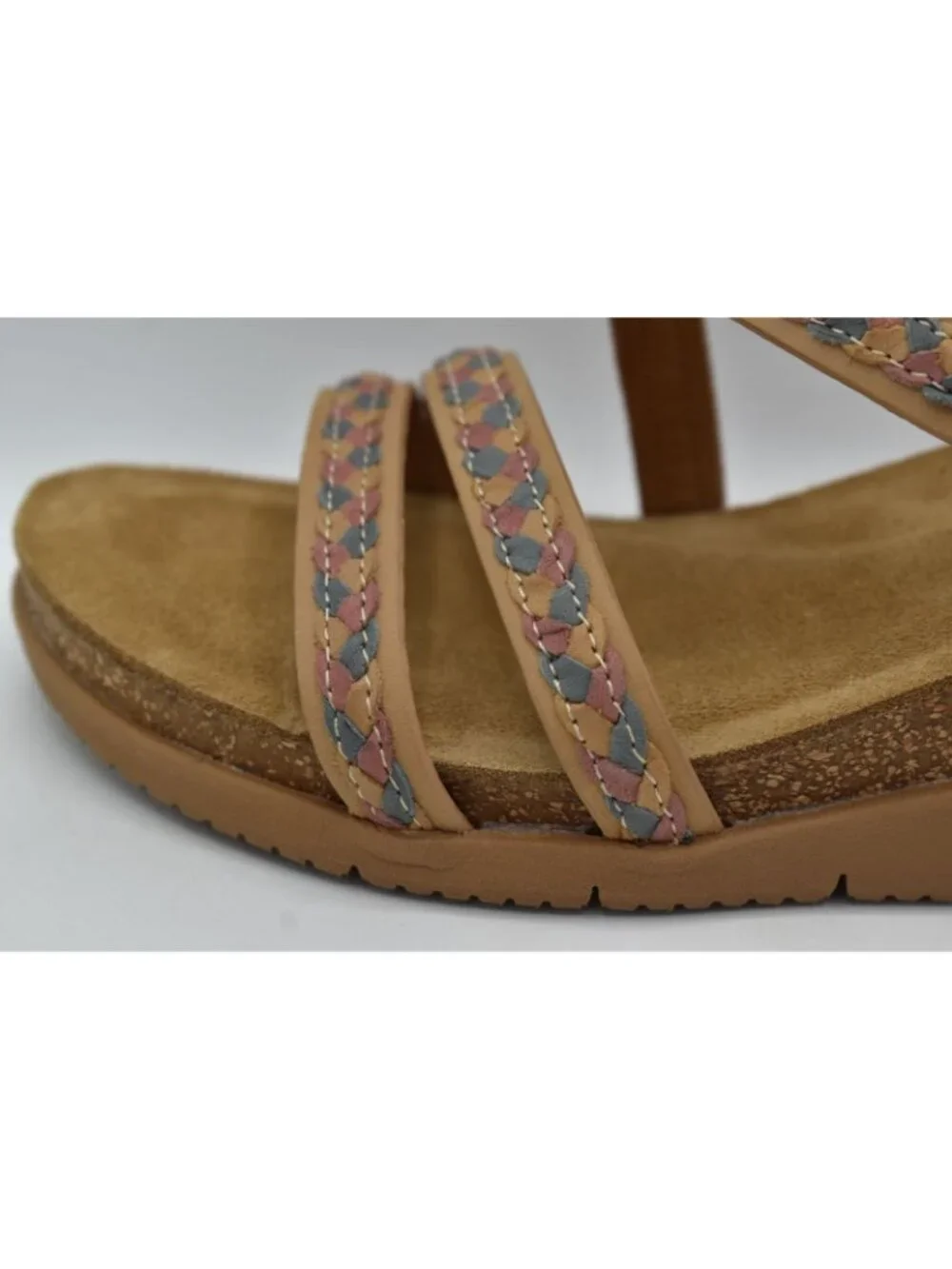 Comfortiva Women 9 Silvia Caramel Multi Color Leather Wedge Strappy Sandal Shoes